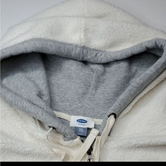 XXL OLD NAVY off white gray SHERPA FULL ZIP HOODIE HOODED SWEATSHIRT 2X - Picture 5 of 8
